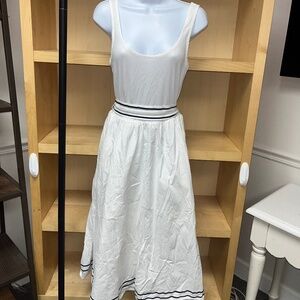 VINEYARD VINES WHITE RIBBED TOP W/BLUE STRIPE COTTON DRESS WOMENS M